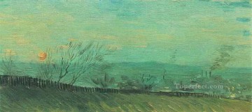  Una Pintura al %C3%B3leo - Fábricas vistas desde la ladera de una colina a la luz de la luna Vincent van Gogh